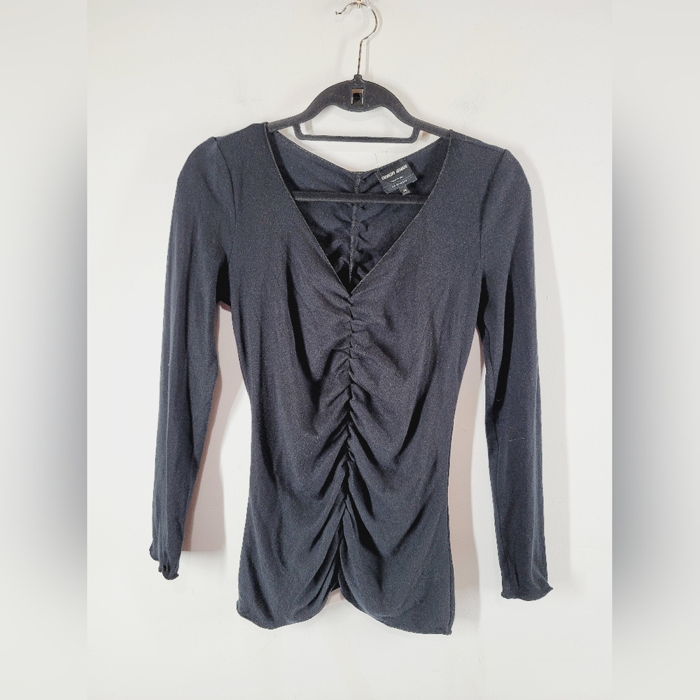 Giorgio Armani Black Ruched Cashmere Sweater, Size 44 (S)
